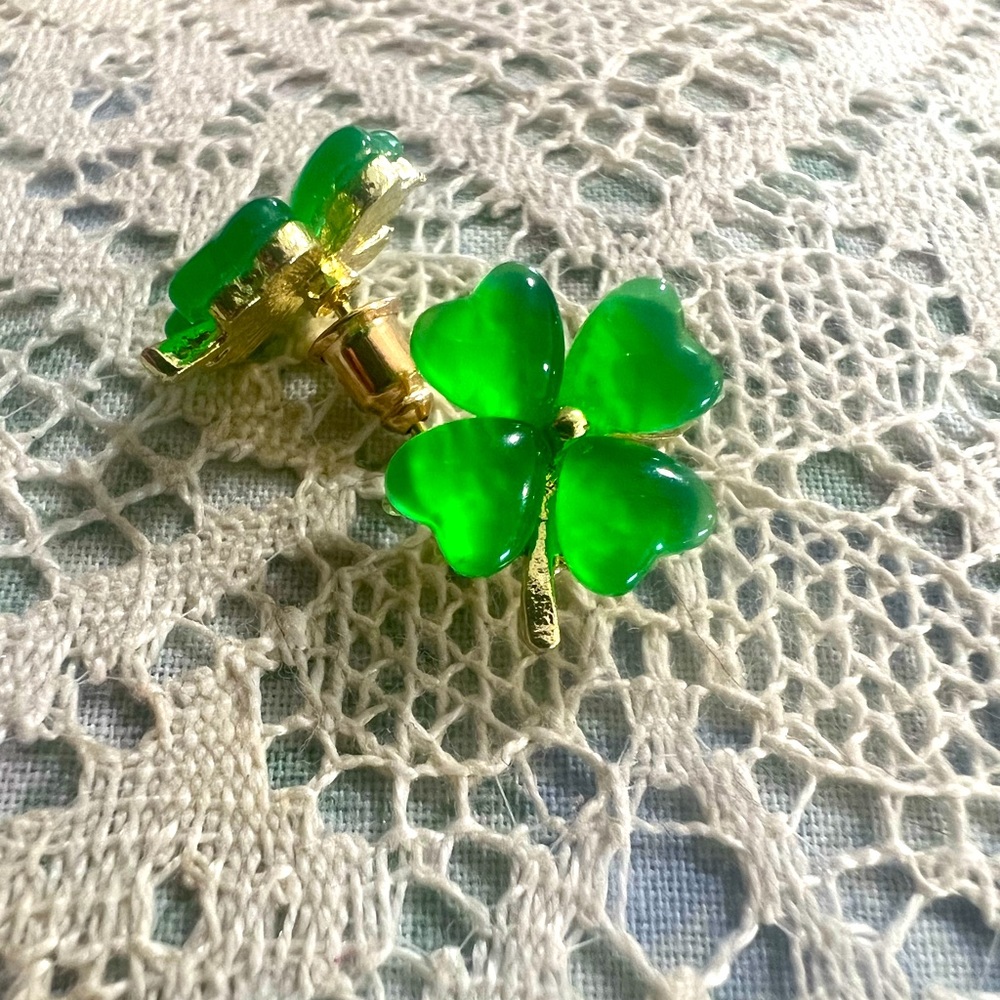 Green and Gold Four Leaf Clover St. Patrick’s Day stud earrings